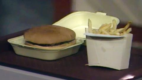A takeaway burger and fries