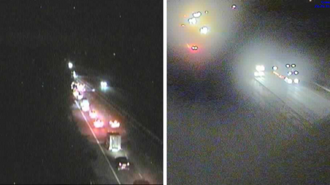 Composite image from traffic cameras, showing vehicles on the M40 near junction 12 at night