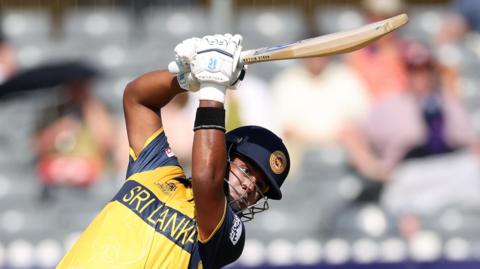 Chamari Athapaththu plays a shot during her excellent innings in Bristol