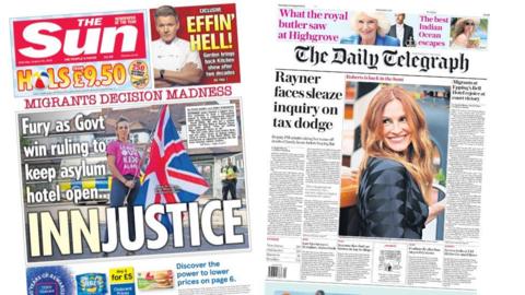 The front pages of the Sun and the Daily Telegraph.