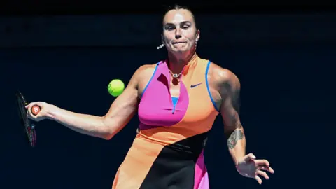 Aryna Sabalenka hits a forehand