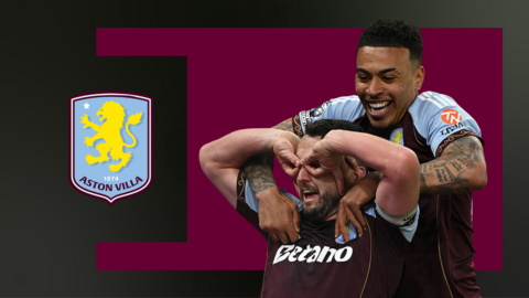 Aston Villa players celebrate a goal