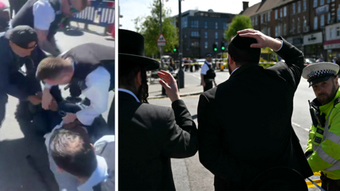 Composite of moment of arrest and shocked onlookers