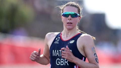 Olivia Mathias racing in the World Triathlon Series event in Sunderland in 2023