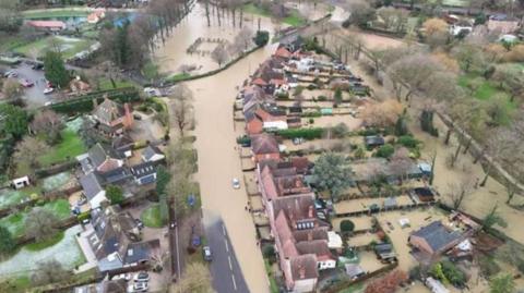 Aerial view of flooding in Lincolnshire.