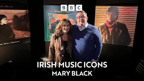 Music legend Mary Black with John Toal, with the words "Irish Music Icons Mary Black".