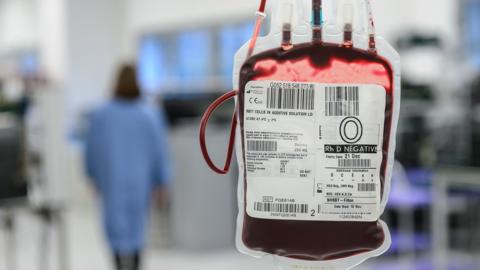 A bag of blood for a transfusion