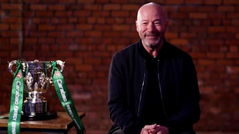 Alan Shearer with the EFL Cup trophy