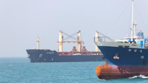 Vessels in the Strait of Hormuz near Bandar Abbas, Iran, May 4, 2026. Amirhosein Khorgooi/ISNA/WANA (West Asia News Agency) via REUTERS 