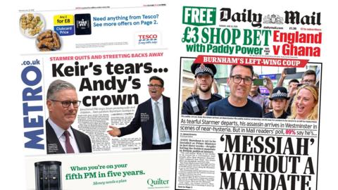 Newspaper headlines: 'Keir's tears... Andy's crown' and 'Messiah without a mandate'