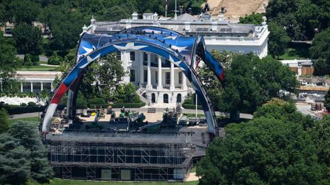 Stage built at the White House for UFC Freedom 250