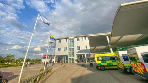 Ambulances sitting outside Darent Valley Hospital