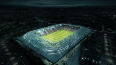 An artist’s impression of the proposed new stadium, which would have a capacity of 34,500