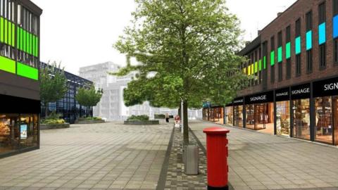 A computer-generated image of Billingham town centre following proposed development.