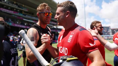 Jos Buttler and Andrew Flintoff after England beat USA to reach the semi-finals