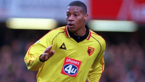 Micah Hyde in action for Watford against Chelsea in the Premier League in February 2000