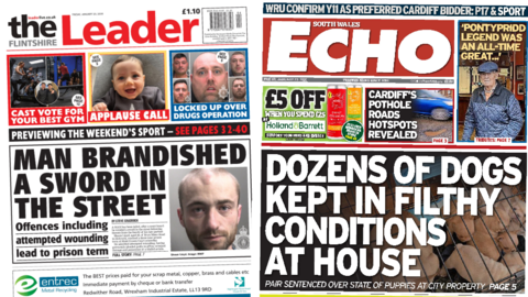 Front pages of Flintshire Leader and South Wales Echo