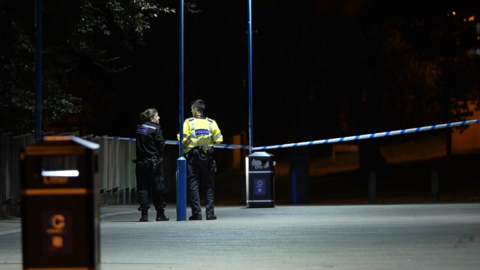 A police cordon around a crime scene in Crawley