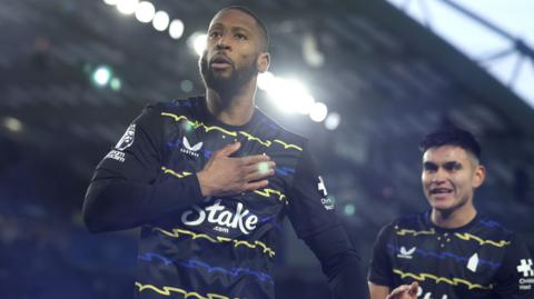 Beto celebrates after scoring for Everton