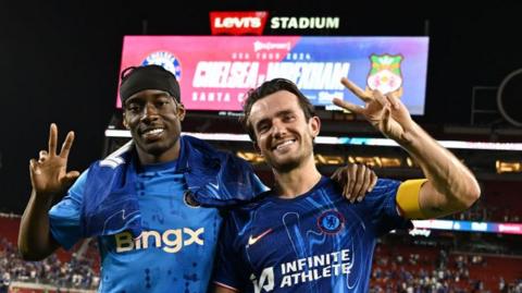 Chelsea's Noni Madueke and Ben Chilwell after a 2-2 draw with League One Wrexham in Chelsea's first US pre-season tour match.