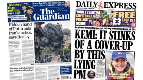 Newspaper headlines: 'Hidden hand of Putin' and 'This lying PM'