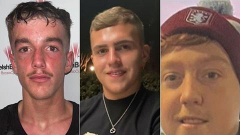 A compilation of family photos of the three victims: Morgan Smith, Jesse Owen and Callum Griffiths 