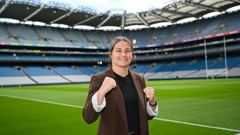Katie Taylor on the field at Croke Park