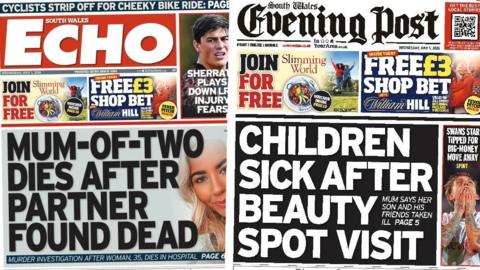 Front pages of the South Wales Echo and South Wales Evening Post