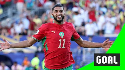  Ismael Saibari celebrates his goal for Morocco against Brazil