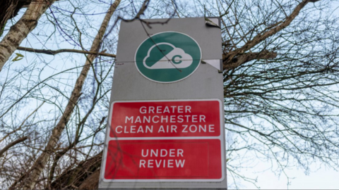 Greater Manchester Clean Air Zone sign - under review 