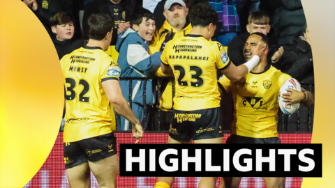 Castleford players celebrate one of Jason Qareqare's tries against Bradford