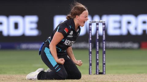 New Zealand's Eden Carson celebrates a wicket