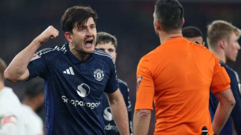 Manchester United defender Harry Maguire after he had conceded a penalty against Arsenal for a foul on Kai Havertz