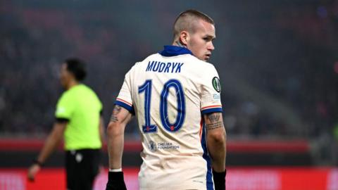 Mykhailo Mudryk of Chelsea during the Conference League league phase match between Heidenheim and Chelsea on 28 November 2024