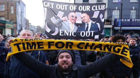 Tottenham fans protest against the club's ownership