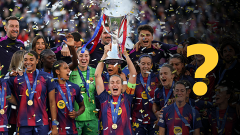Barcelona players lifting the Champions League trophy