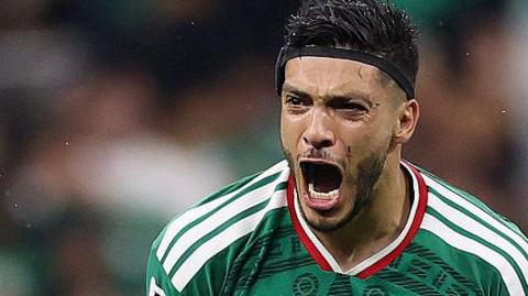 Raul Jimenez celebrates his goal against Ecuador