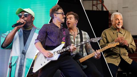 Split image of will.i.am (left), Tom Fletcher and Danny Jones from McFly (middle) and Sir Tom Jones (right)
