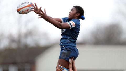  Sharifa Kasolo of Sale Sharks takes a line-out ball 