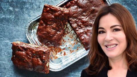 Composite image of emergency brownies and chef Nigella Lawson