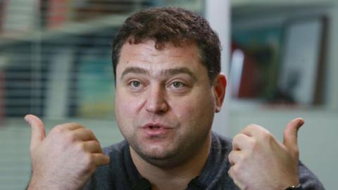 Wycombe owner Mikheil Lomtadze being interviewed
