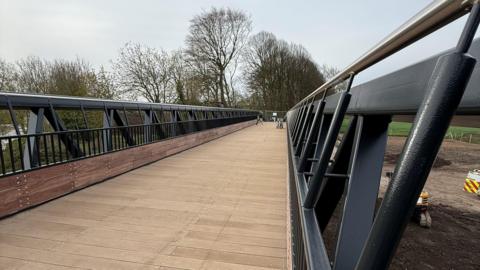 Decking walkway and steel work on the new tram bridge in Preston