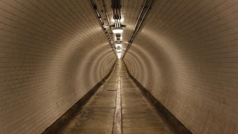 The view south from the northern end of the Woolwich foot tunnel.