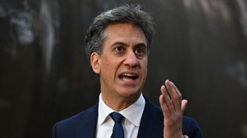 Ed Miliband speaks in Widnes, UK, on 25 July 2024.