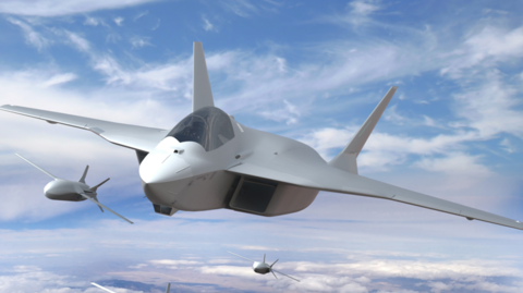A mock-up of the FCAS plane in the sky