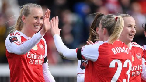 Stina Blackstenius celebrates with Alessia Russo