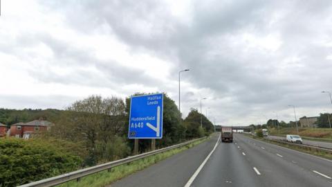 J23 exit slip road of the M62 near Huddersfield