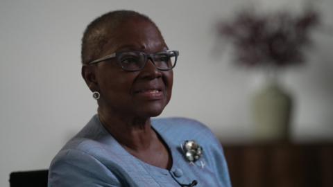 Baroness Amos speaking during interview, looking to the right