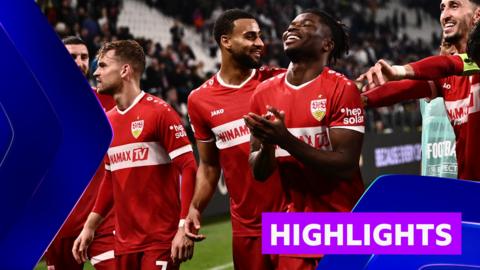 El Bilal Toure celebrates his goal with his Stuttgart teammates