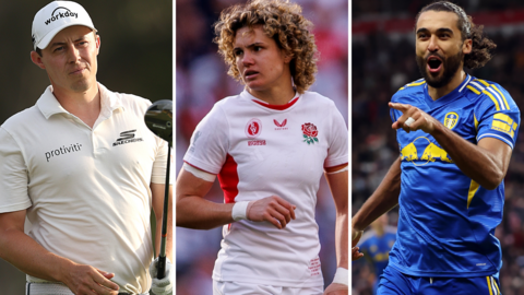 From left to right: Golfer Matt Fitzpatrick looks down the course, England full-back Ellie Kildunne in action in the World Cup final win over Canada and Leeds United striker Dominic Calvert-Lewin celebrates a goal